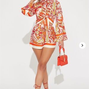Fashion Nova Floral Jumpsuit - Red and Orange